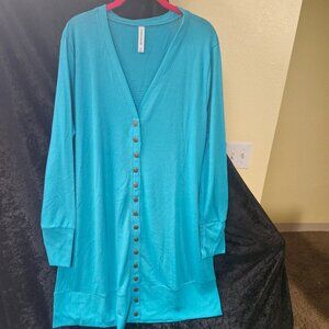 Zenana Outfitters 2X Long Sleeve Snap Front closure cozy sweater, long, blue